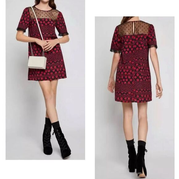 BCBGENERATION NWOT Red/Black Floral Mixed Media Shift Dress M - Picture 1 of 16